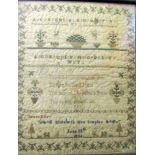 A 19th century needlework sampler by Elizabeth Ann Staples dated June 13th 1836 incorporating