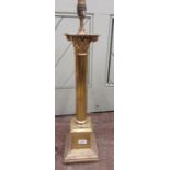 Cast brass Corinthian column table lamp on a square cut plinth fitted for electricity, 70 cm high