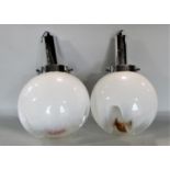 Possibly Italian 1960s chrome and glass ceiling lights, of globular form, 38cm high total (2)