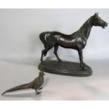 Possibly Austrian cold painted bronze figure of a standing pheasant, 14 cm long, together with a