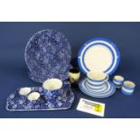 A collection of Burleigh Calico blue and white printed wares including six dinner sized plates (