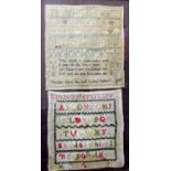 An early 19th century needlework sampler by Charlotte Adams dated 1807, with alphabet, moral text,