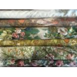 6 part rolls of upholstery fabric in floral prints including William Morris 'Golden Lily' (in 3