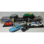 Collection of model cars by Maisto and Burago including boxed Maisto 1:18 Porsche 911 GTI,