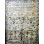 A mid-19th century needlework sampler by Eliza Summers aged 8, dated 1846, incorporating moral text,