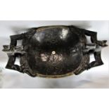 Tribal Interest - Good large hardwood twin handled ceremonial dish, with twin grotesque mask