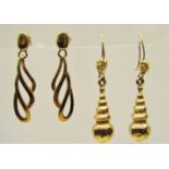 Two pairs of 9ct drop earrings, 5.5g total (4)