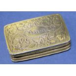 A good George III silver gilt vinaigrette engraved with scrolled foliage, the hinged lid enclosing a