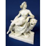 A 19th century Minton Parian group of a classical female character riding on the back of an open