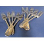 Set of five Georgian Scottish silver fiddle pattern dessert forks, maker M & C, Edinburgh 1760,