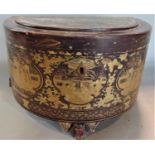 A good eastern ebonised lacquered chinoiserie caddy of D shaped form, the hinged lid enclosing a tin