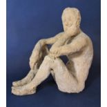 20th century school - terracotta study of a seated nude gentleman, 28 cm high