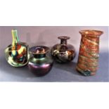 Four pieces of Mdina glass to include a good heavy four sided vase, 17cm high (4)