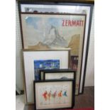 Two reproduction early 20th century travel posters one for Zermatt the other for Lake Garda, max