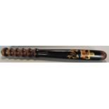 Antique ebonised police truncheon with gilt painted crown and VR number B2, 39cm long