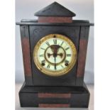 Ansonia Clock Co black slate twin train mantel clock of architectural form with open escapement,
