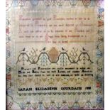 An early 19th century needlework sampler by Sarah Elizabeth Gourdain, dated 1800 incorporating moral
