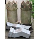 Two reclaimed buff coloured crown top cylindrical chimney pots, 63cm high, together with two box