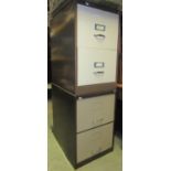 A Bisley two drawer steel filing cabinet with brown and cream colourway together with a further