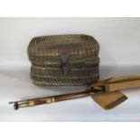 A good quality fishing basket with vintage fishing rod (2)