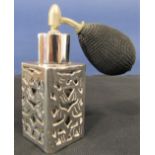 North American 925 silver import overlaid scent bottle, with pierced decoration, 10cm high