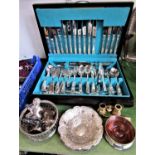 .800 silver bonbon dish with a mixed collection of silver plated items to include a canteen of