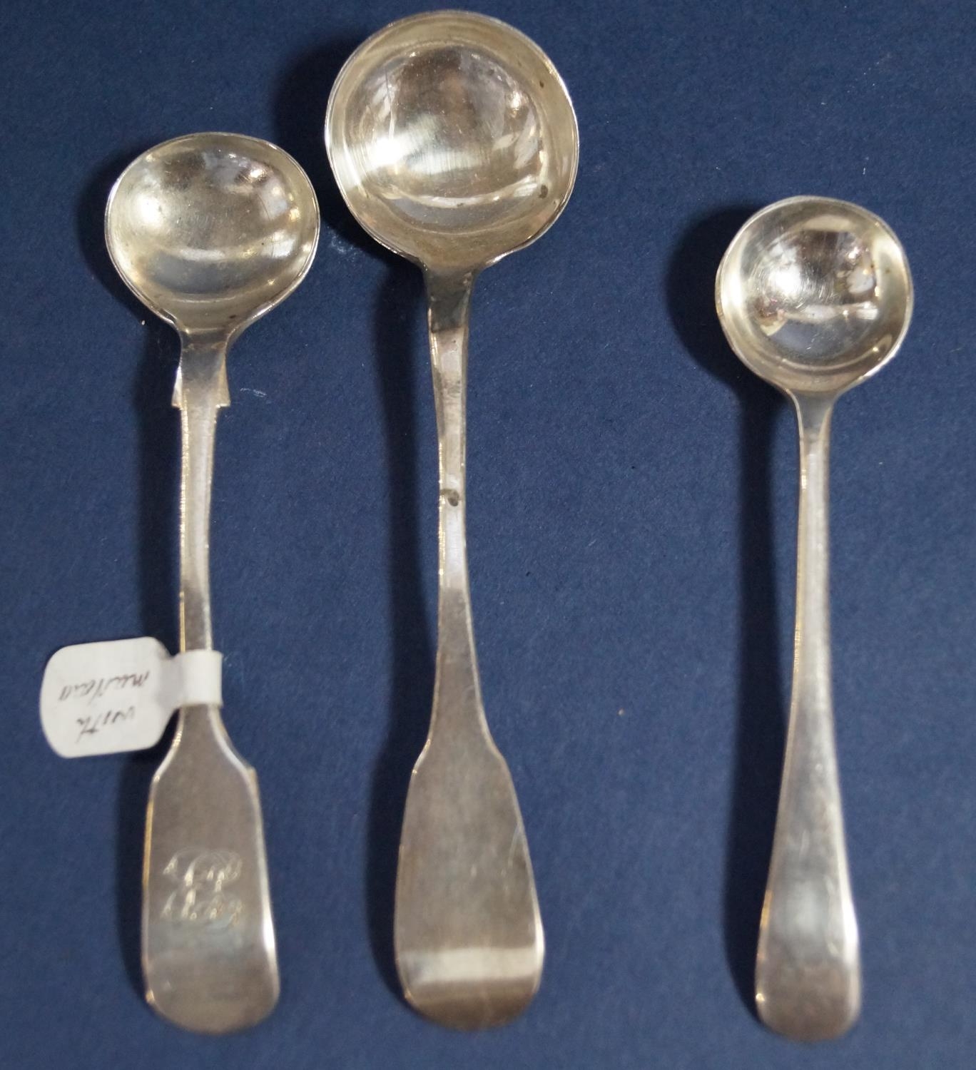 Five antique and later silver sugar tongs together with two further silver mustard spoon and a - Image 3 of 4