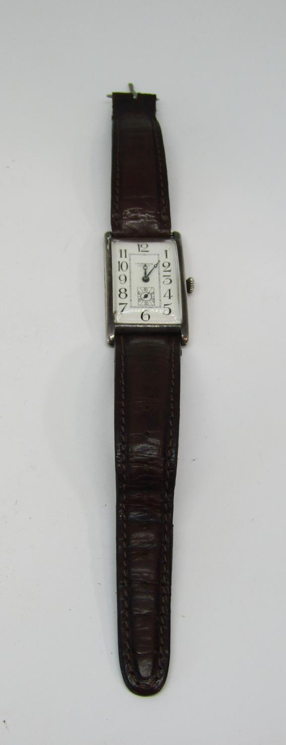 Vintage 1920s gents Art Deco J W Benson dress watch, the rectangular case work dial with Arabic