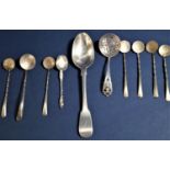 Mixed collection of silver and white metal spoons to include a Victorian silver fiddle patterned