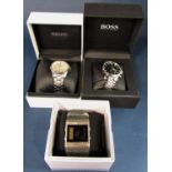 Three boxed fashion watches to include a Seiko kinetic 100m, with box and guarantee certificate,