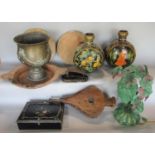 Miscellaneous effects including a pair of Indian painted tin vases, a mother-of-pearl and