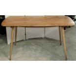 An Ercol light elm and beechwood dining table of rectangular form with rounded ends and moulded