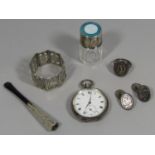 Group of silver comprising an 800 silver monogrammed ring and matching pair of cufflinks, a