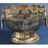 Good quality silver twin handled pedestal bowl, with cast lion head handles with aesthetic shaped