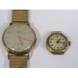 Vintage gent's 9ct Vertex Revue wristwatch, champagne dial with Arabic and baton markers, subsidiary