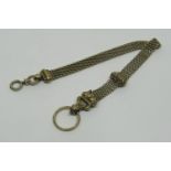 Good quality antique yellow metal fob chain with cast slider, 32.5cm approx, 57g