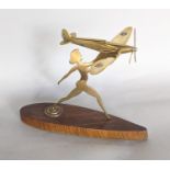 Trench Art Interest - A mid 20th century artificer-art desk top model of a Spitfire 'Spirit of the