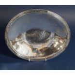 WMF 835 planished silver dish on four stylised feet, inscription to base, 30 cm long, 19.5 oz approx