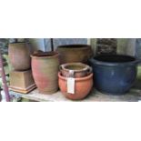 One lot of terracotta and further fibre glass planters of varying size and design (some AF)