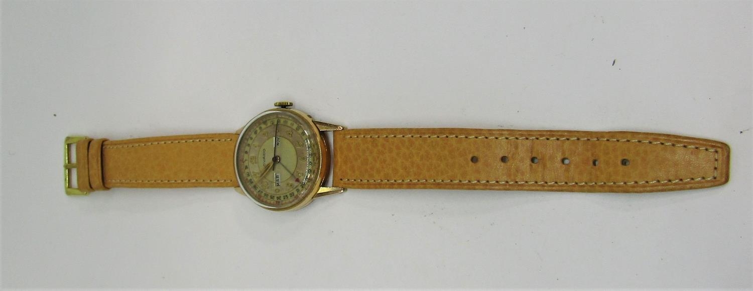 Good 1950s Movado triple date pointer calendograph gents wristwatch, the textured dial with gilt - Image 2 of 7