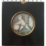 Early 19th century British school, miniature study of a child playing with a tambourine beside a