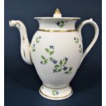 A 19th century coffee pot with painted cornflower sprigs, with gilded borders, the spout modelled as
