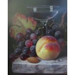 Raymond Campbell (British born 1956) - Still life with wine glass, peach, bunch of grapes, etc on