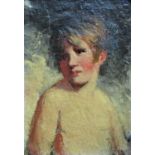19th century School, half length study of a child, oil on board, no signature visible, 17 x 12 cm in