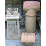 A reclaimed buff coloured chimney pot of cylindrical form, with unusual barrel shaped vent, together