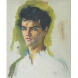 20th century British school - Shoulder length study of a dark haired young man, oil on canvas, no