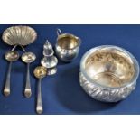 Mixed collection of white metal and silver to include a silver baluster sucrier/bowl, five various