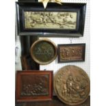 A collection of 19th century and later relief moulded metal plaques, all depicting children and