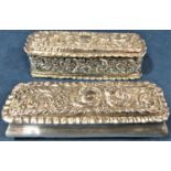 Two similar Victorian silver embossed toothpick/trinket boxes, each 9.5 cm long, 3 oz approx (2)