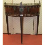 Early 19th century Dutch mahogany demi-lune side table with inlaid detail, with pierced brass rail